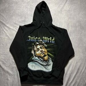 Juice Wrld Graphic Hoodie Mens Medium Black Portrait Rap Hip Hop Sweatshirt